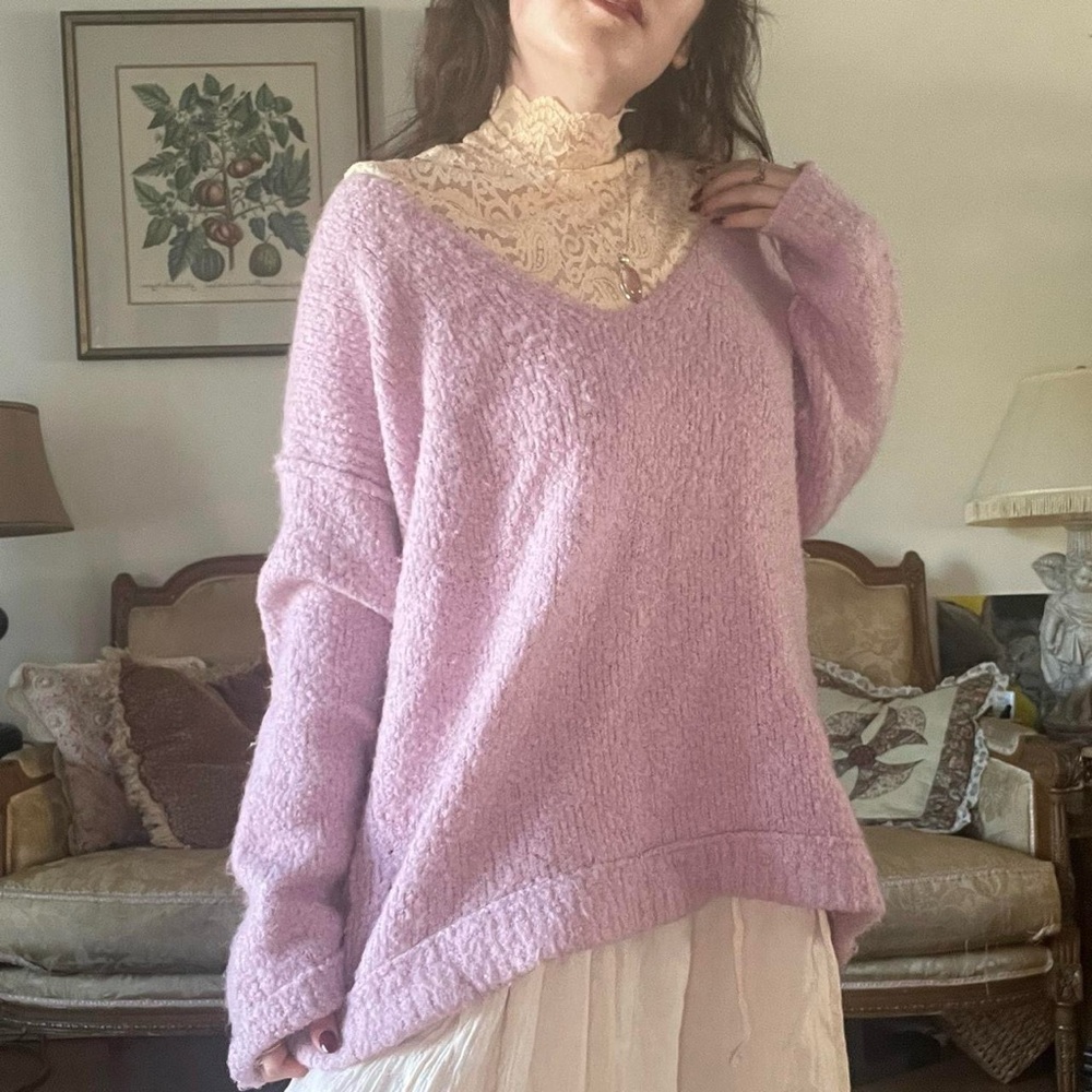Free People Lavender Off-the-Shoulder Sweater